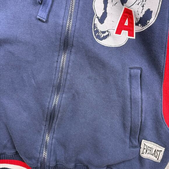 Everlast Hoodie Mens Medium Blue Boxing Sweatshirt USA American Retro Y2K Zip Up - Picture 6 of 16